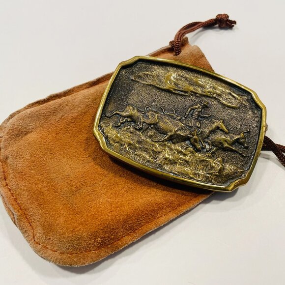 American Cowboy Western Solid Brass Belt Buckle Mid Century Modern Hallmarked